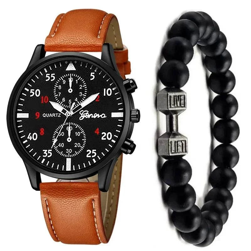 Men's Sports Watches Set | Luxury Quartz Wristwatch with Leather BraceElevate your style with this men's sports watches set, featuring a luxurious quartz wristwatch and a brown leather bracelet. This casual clock watch is perfect for bShop All I WantShop All I WantSports Watches Set