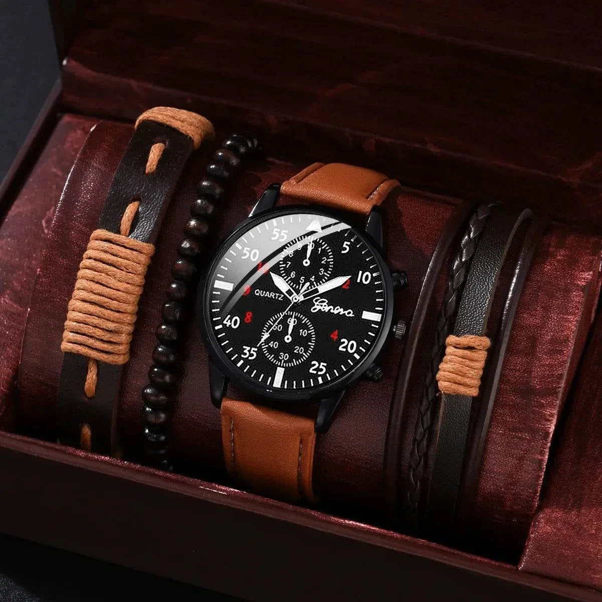 Men's Sports Watches Set | Luxury Quartz Wristwatch with Leather BraceElevate your style with this men's sports watches set, featuring a luxurious quartz wristwatch and a brown leather bracelet. This casual clock watch is perfect for bShop All I WantShop All I WantSports Watches Set