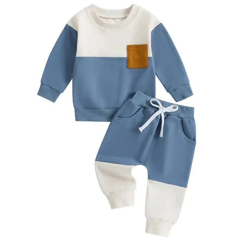 👶 Color Pant Set – Spring/Autumn Long Sleeve Sweatshirt & Bottoms ClDress your little one in style with the RUEWEY Baby Boy Contrast Color Pant Set. Perfect for spring and autumn, this set includes a cozy long-sleeve sweatshirt and mShop All I WantShop All I Wantlong sleeve sweatshirt & bottoms