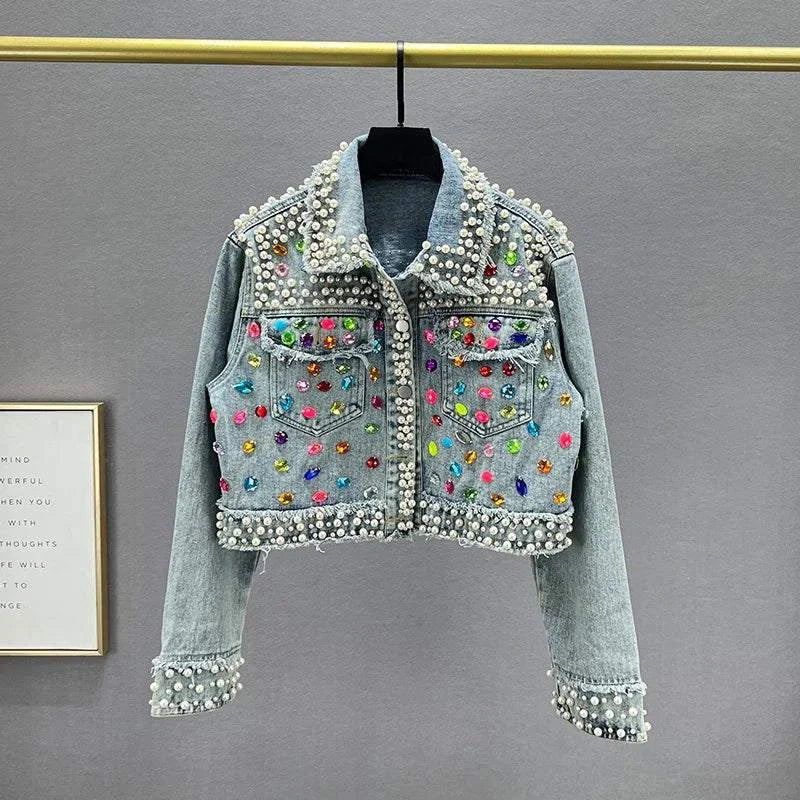 Women's Denim Coat Full Pearls & Beaded Crystal Long Sleeve Jacket 💎Shine in style with our women's denim coat adorned with stunning pearls and intricate beaded crystal embellishments. This long-sleeve jacket blends classic denim witShop All I WantShop All I WantDenim Coat Full Pearls & Beaded Crystal Long Sleeve Jacket 💎