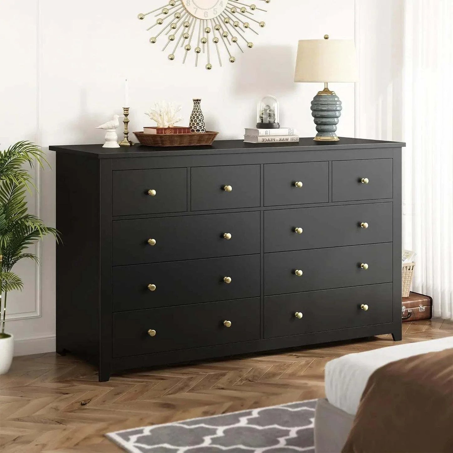 Modern white dresser Shop All I Want Bedroom Dresser with 10 Drawers, Wood with Smooth Metal Rails, White, This sleek, modern bedroom dresser offers both style and storage, with 10 spacious drawers designed for easy organization. Made from wood with smooth metal rails, itShop All I WantShop All I WantSmooth Metal Rails, White, 52