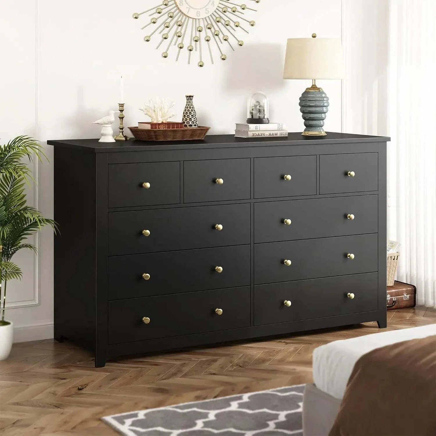 Modern white dresser Shop All I Want Bedroom Dresser with 10 Drawers, Wood with Smooth Metal Rails, White, This sleek, modern bedroom dresser offers both style and storage, with 10 spacious drawers designed for easy organization. Made from wood with smooth metal rails, itShop All I WantShop All I WantSmooth Metal Rails, White, 52
