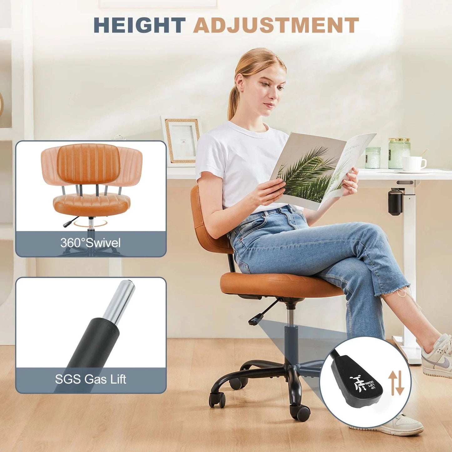 Armless Office Desk ChairElevate your workspace with this sleek, modern armless office desk chair. Crafted from genuine leather, it offers both style and comfort for long hours of productiviShop All I WantShop All I WantArmless Office Desk Chair