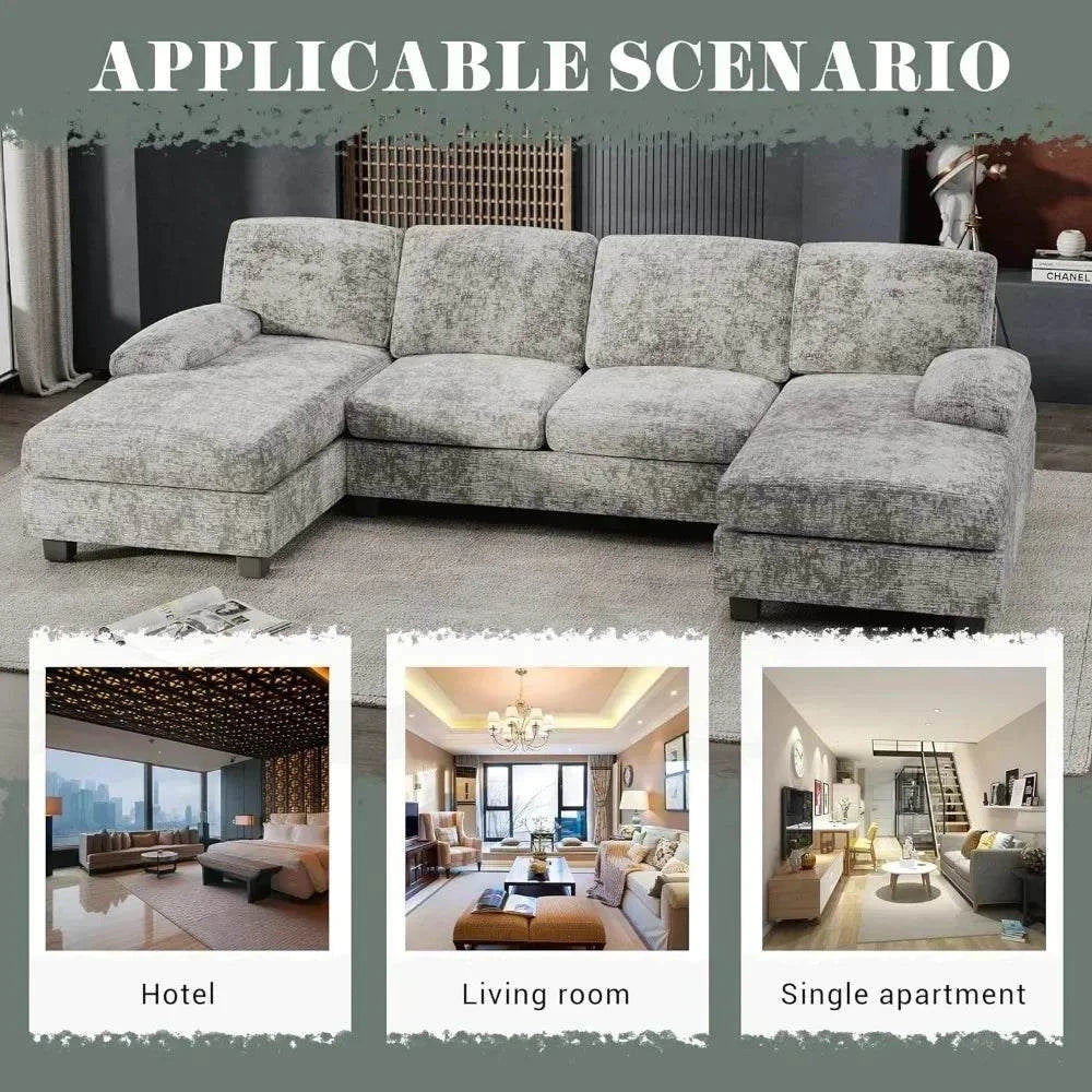 Convertible U-Shaped Sectional Sofa with Double Chaise & Memory Foam -Transform your living room with the Convertible U-Shaped Sectional Sofa, designed for ultimate comfort and versatility. This 4-seat grey fabric sofa features double Shop All I WantShop All I Want-Shaped Sectional Sofa