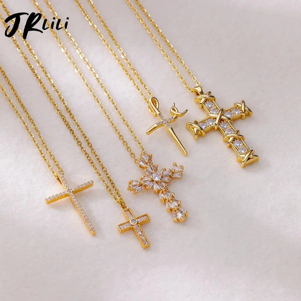 Gold-Plated Zircon Cross Necklace ๐โ๏ธSHOP ALL I WANTShop All I WantGold-Plated Zircon Cross Necklace
