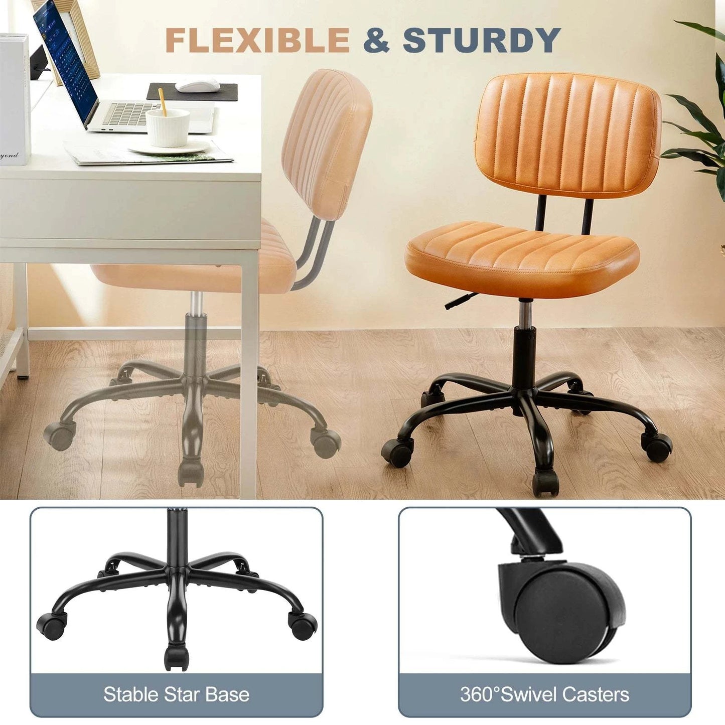 Armless Office Desk ChairElevate your workspace with this sleek, modern armless office desk chair. Crafted from genuine leather, it offers both style and comfort for long hours of productiviShop All I WantShop All I WantArmless Office Desk Chair