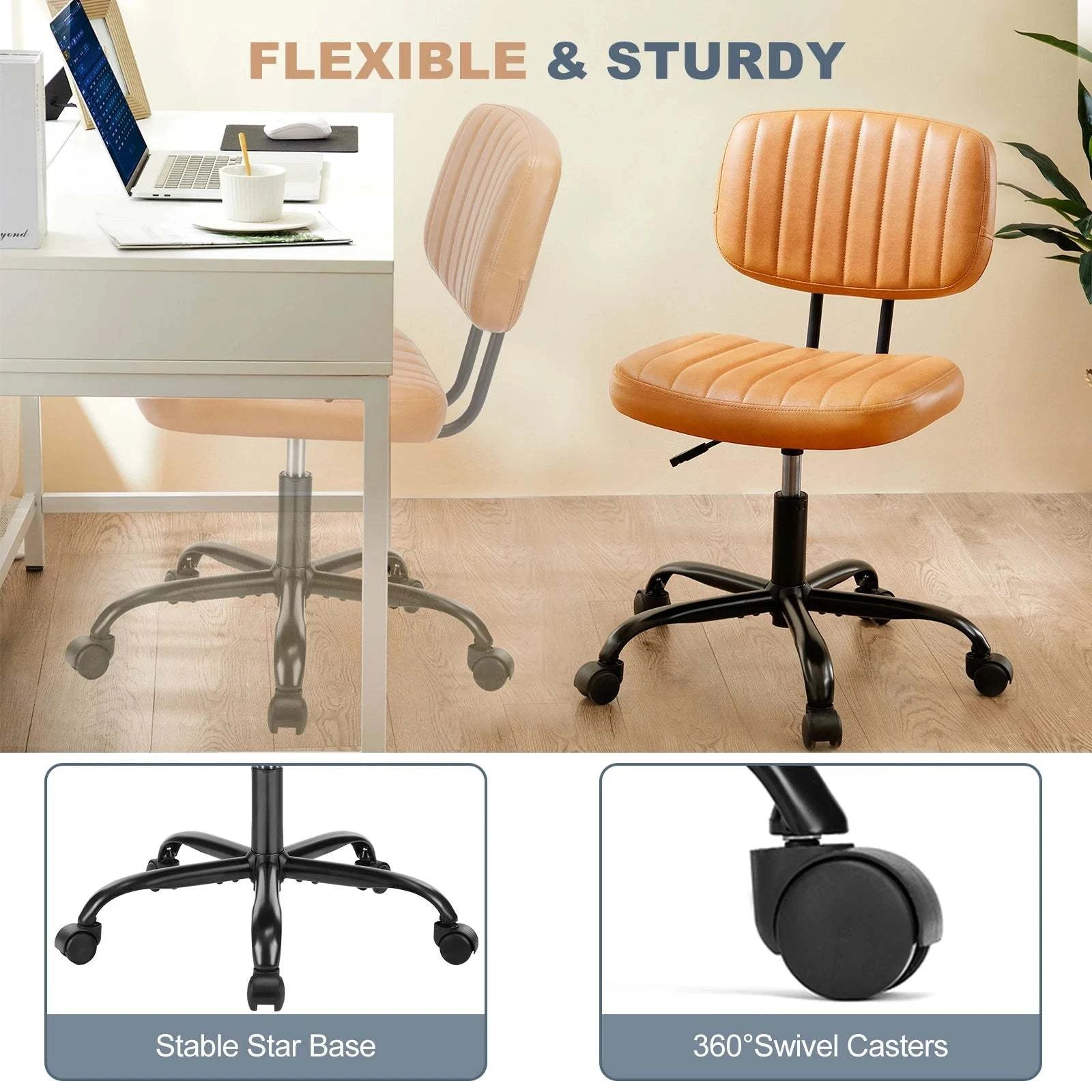 Armless Office Desk ChairElevate your workspace with this sleek, modern armless office desk chair. Crafted from genuine leather, it offers both style and comfort for long hours of productiviShop All I WantShop All I WantArmless Office Desk Chair
