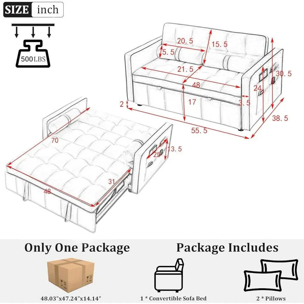 Convertible Sofa Shop All I Want Convertible Sofa Bed with USB Ports: Relax & Recharge 🛋️ | 55” ModernUpgrade your living space with the Convertible Sofa Bed that combines comfort, functionality, and modern style. This 55" velvet sofa bed features an adjustable backrShop All I WantShop All I Want55” Modern Velvet, Adjustable Backrest