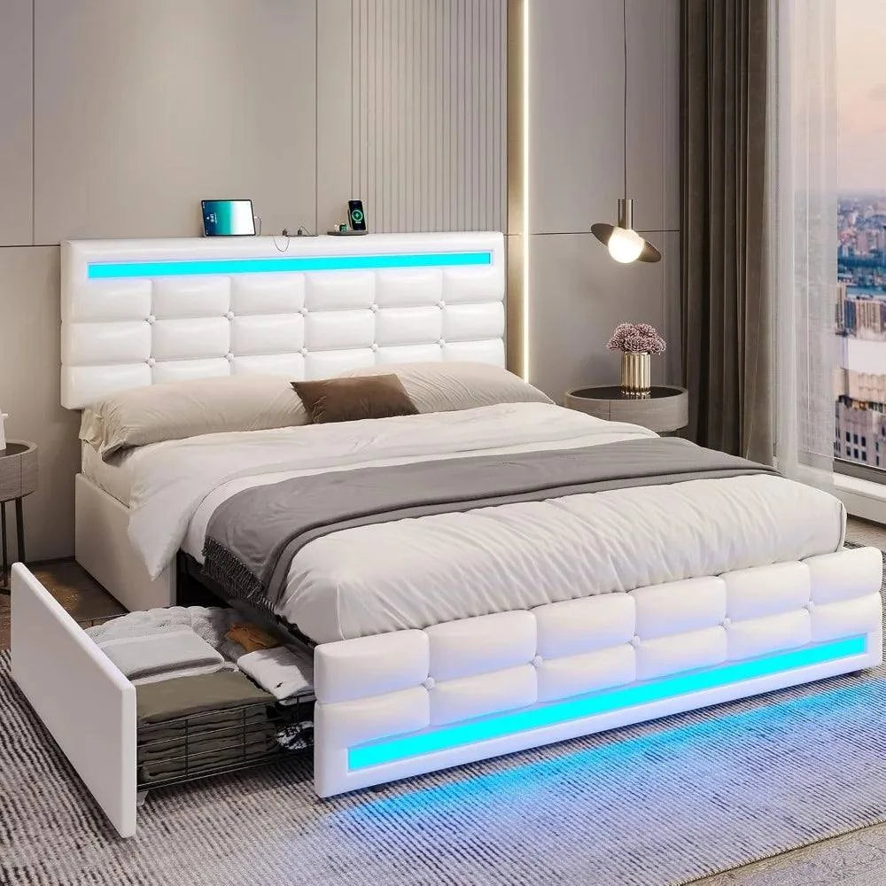 Black Queen Bed Frame with LED & Storage 🔌SPECIFICATIONSBrand Name: NoEnName_NullWith Storage: YesHign-concerned Chemical: NoneOrigin: US(Origin)Installation Method: AssemblyWidth(Mattress Size): 1000mmWidthShop All I WantShop All I WantBlack Queen Bed Frame