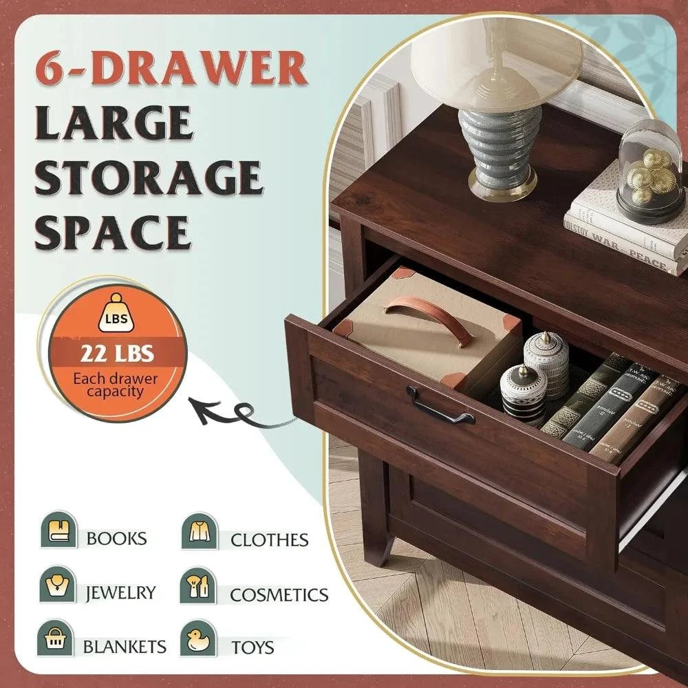 6-Drawer Retro Dresser 🪑 | Metal Handles, Large Storage for Bedroom &Add a touch of vintage charm and ample storage to your bedroom or living room with this 6-Drawer Retro Dresser 🪑. Featuring metal handles and a sleek design, this dShop All I WantShop All I Want6-Drawer Retro Dresser 🪑