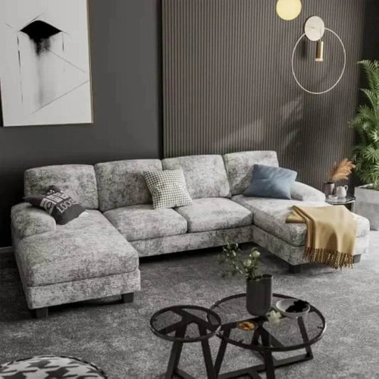 Convertible U-Shaped Sectional Sofa with Double Chaise & Memory Foam -Transform your living room with the Convertible U-Shaped Sectional Sofa, designed for ultimate comfort and versatility. This 4-seat grey fabric sofa features double Shop All I WantShop All I Want-Shaped Sectional Sofa