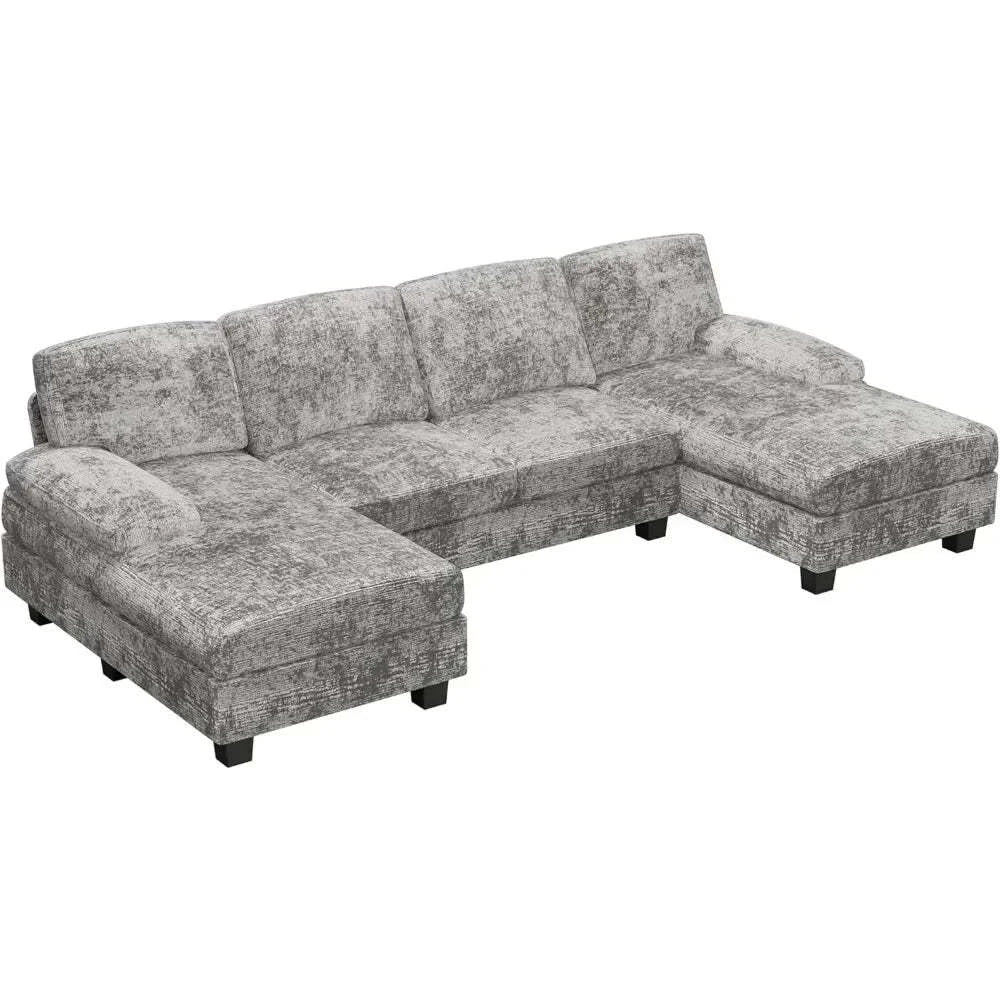Convertible U-Shaped Sectional Sofa with Double Chaise & Memory Foam -Transform your living room with the Convertible U-Shaped Sectional Sofa, designed for ultimate comfort and versatility. This 4-seat grey fabric sofa features double Shop All I WantShop All I Want-Shaped Sectional Sofa