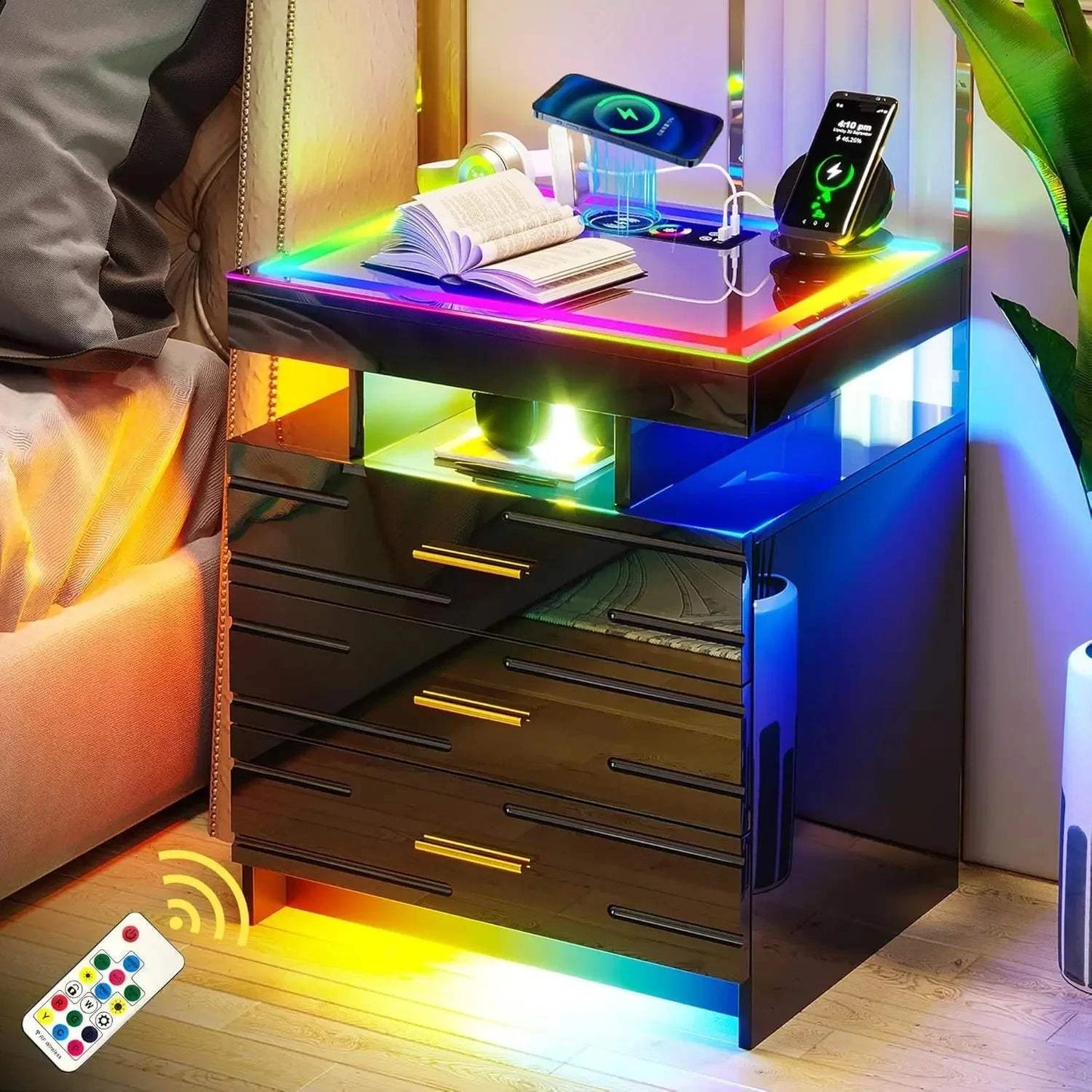 Auto LED Nightstand, Modern Bedside Table with 24 Color Lights & 3 DraAdd a modern touch to your bedroom with this sleek Auto LED Nightstand. Featuring 24 color-changing LED lights, this bedside table creates the perfect ambiance for aShop All I WantShop All I WantAuto LED Nightstand, Modern Bedside Table
