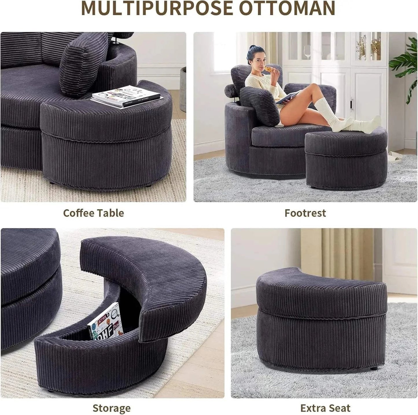 Cozy Round Reading Swivel Accent Chair โ With Ottoman & Pillow ๐๏ธElevate your living space with the Cozy Round Reading Swivel Accent Chair โ With Ottoman & Pillow ๐๏ธ Designed for both comfort and style, this chair features a Shop All I WantShop All I WantCorduroy Swivel Accent Chair โ