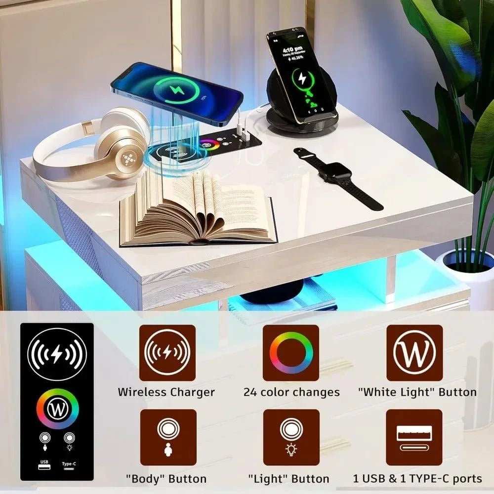 Auto LED Nightstand, Modern Bedside Table with 24 Color Lights & 3 DraAdd a modern touch to your bedroom with this sleek Auto LED Nightstand. Featuring 24 color-changing LED lights, this bedside table creates the perfect ambiance for aShop All I WantShop All I WantAuto LED Nightstand, Modern Bedside Table