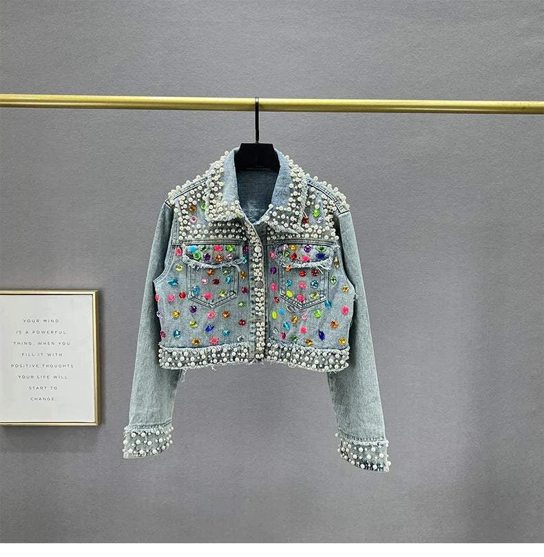 Women's Denim Coat Full Pearls & Beaded Crystal Long Sleeve Jacket 💎Shine in style with our women's denim coat adorned with stunning pearls and intricate beaded crystal embellishments. This long-sleeve jacket blends classic denim witShop All I WantShop All I WantDenim Coat Full Pearls & Beaded Crystal Long Sleeve Jacket 💎