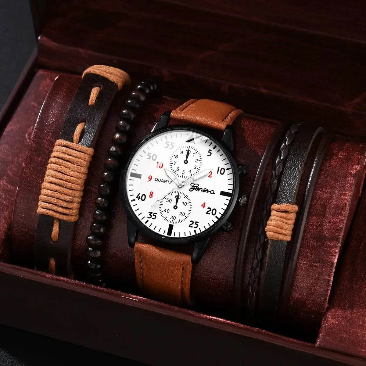 Men's Sports Watches Set | Luxury Quartz Wristwatch with Leather BraceElevate your style with this men's sports watches set, featuring a luxurious quartz wristwatch and a brown leather bracelet. This casual clock watch is perfect for bShop All I WantShop All I WantSports Watches Set