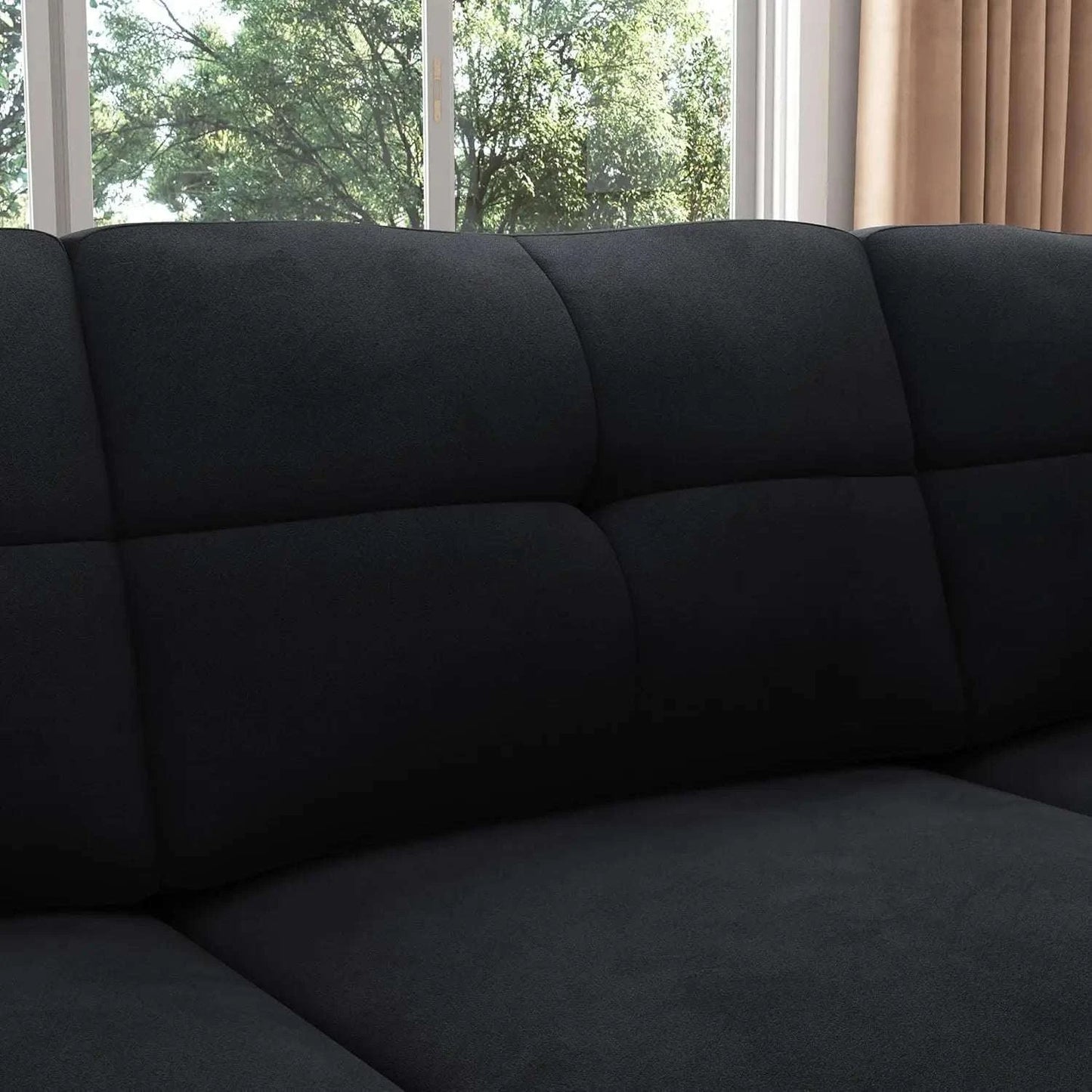 Convertible L-Shaped Velvet Black Sectional Sofa - Reversible Couch foElevate your living room with this versatile L-Shaped Sofa, designed to blend modern minimalism with traditional comfort. With its sponge filling and durable wooden Shop All I WantShop All I Want-Shaped Velvet Black Sectional Sofa - Reversible Couch