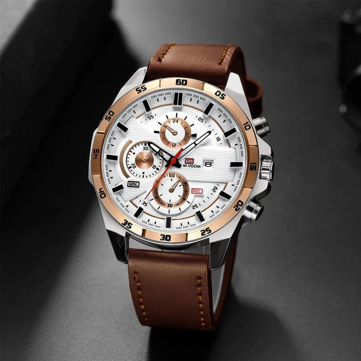 Men’s Sports Style Watch – 46mm Large Leather Racing Quartz Watch withThe Men’s Sports Style Watch is designed for the modern man who values both performance and style. This 46mm large watch features a striking black and rose gold coloShop All I WantShop All I WantSports Style Watch – 46mm Large Leather Racing Quartz Watch