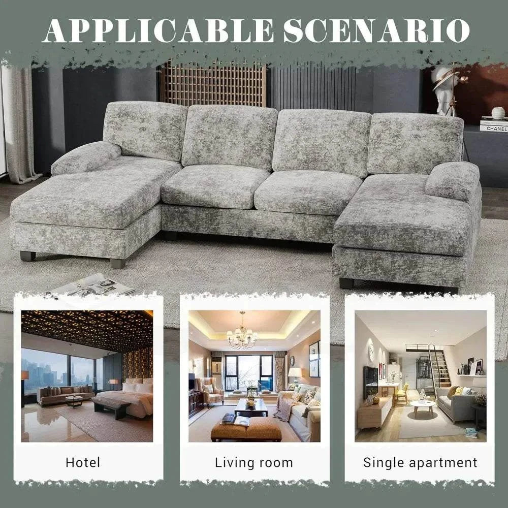 Convertible U-Shaped Sectional Sofa with Double Chaise & Memory Foam -Transform your living room with the Convertible U-Shaped Sectional Sofa, designed for ultimate comfort and versatility. This 4-seat grey fabric sofa features double Shop All I WantShop All I Want-Shaped Sectional Sofa