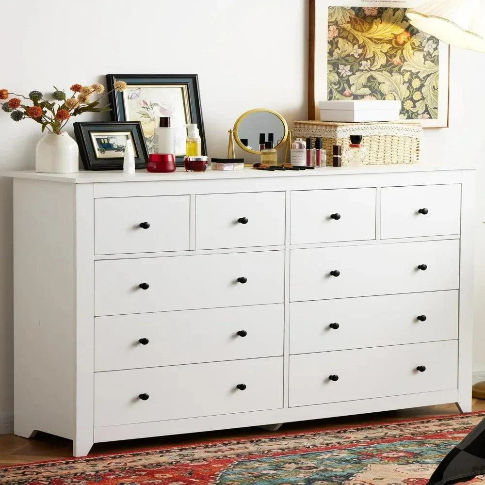 Modern white dresser bedroom furniture Shop All I Want Bedroom Dresser with 10 Drawers, Wood with Smooth Metal Rails, White, This sleek, modern bedroom dresser offers both style and storage, with 10 spacious drawers designed for easy organization. Made from wood with smooth metal rails, itShop All I WantShop All I WantSmooth Metal Rails, White, 52