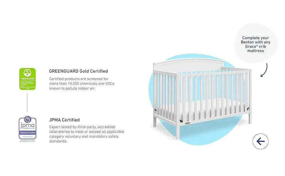 Shop All I Want Benton 5-in-1 Convertible Crib (White), GREENGUARD Gold Certified, ConThe Benton 5-in-1 Convertible Crib is the perfect blend of safety and style for your baby’s nursery. With its GREENGUARD Gold Certification, this crib ensures that yShop All I WantShop All I Want-1 Convertible Crib (White), GREENGUARD Gold Certified, Converts