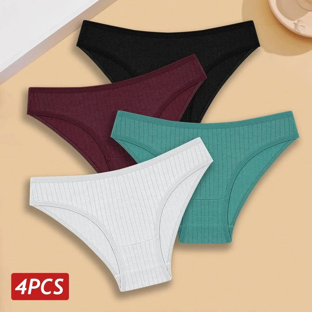 4PCS Cotton Panties Set | Sexy Low Rise Ribbed Underwear for Women 🌸Refresh your lingerie drawer with this 4PCS/set of cotton panties for women. These sexy low rise briefs feature a ribbed design, offering both style and comfort. MadShop All I WantShop All I WantSexy Low Rise Ribbed Underwear