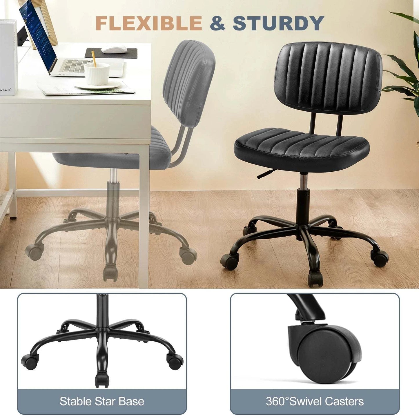 Armless Office Desk ChairElevate your workspace with this sleek, modern armless office desk chair. Crafted from genuine leather, it offers both style and comfort for long hours of productiviShop All I WantShop All I WantArmless Office Desk Chair