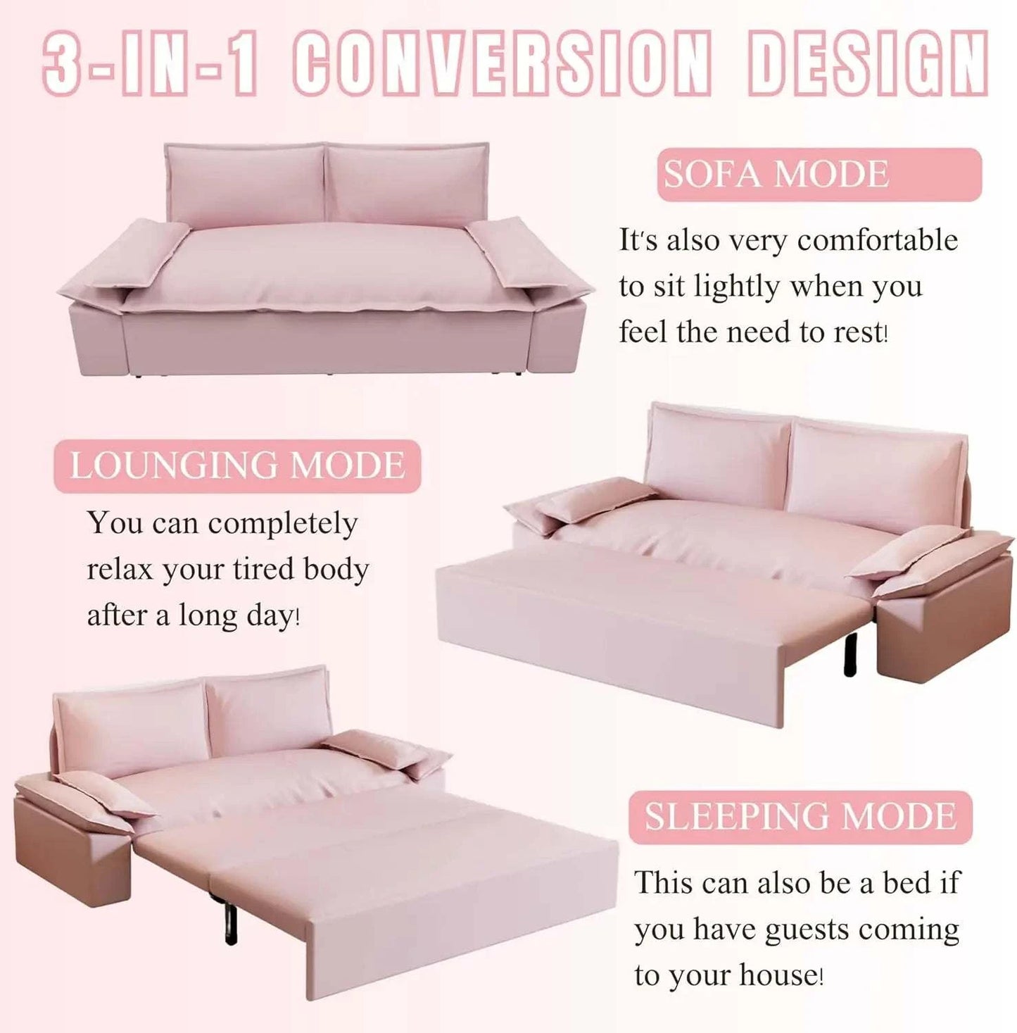 3-in-1 Convertible Queen Bed Sofa Size: 33.1 x 70.1 x 36Transform your sitting room designs with this Size: 33.1 x 70.1 x 36 3-in-1 Convertible Queen Bed Sofa, the perfect blend of style and versatility for modern home deShop All I WantShop All I Want-1 Convertible Queen Bed Sofa