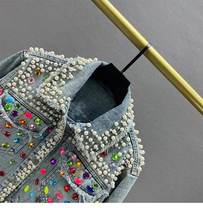 Women's Denim Coat Full Pearls & Beaded Crystal Long Sleeve Jacket 💎Shine in style with our women's denim coat adorned with stunning pearls and intricate beaded crystal embellishments. This long-sleeve jacket blends classic denim witShop All I WantShop All I WantDenim Coat Full Pearls & Beaded Crystal Long Sleeve Jacket 💎