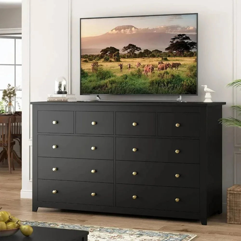 Modern white dresser Shop All I Want Bedroom Dresser with 10 Drawers, Wood with Smooth Metal Rails, White, This sleek, modern bedroom dresser offers both style and storage, with 10 spacious drawers designed for easy organization. Made from wood with smooth metal rails, itShop All I WantShop All I WantSmooth Metal Rails, White, 52