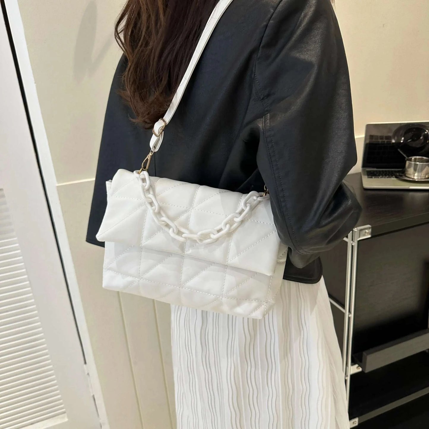 Chain Embellished HandbagElevate your style with this chic slim A-line long dress. Perfect for a sleek, flattering look that exudes elegance. 👗✨SHOP ALL I WANTShop All I WantChain Embellished Handbag