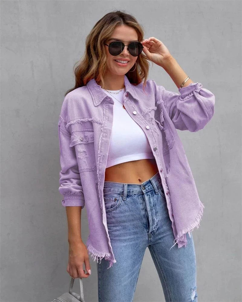 Raw-Edges Denim Jacket | Casual Women’s Outerwear for Spring & Autumn Step out in style with this 2025 women’s raw-edges denim jacket, perfect for spring and autumn. Featuring a trendy shirt-style design with unique holes, this casual Shop All I WantShop All I WantRaw-Edges Denim Jacket