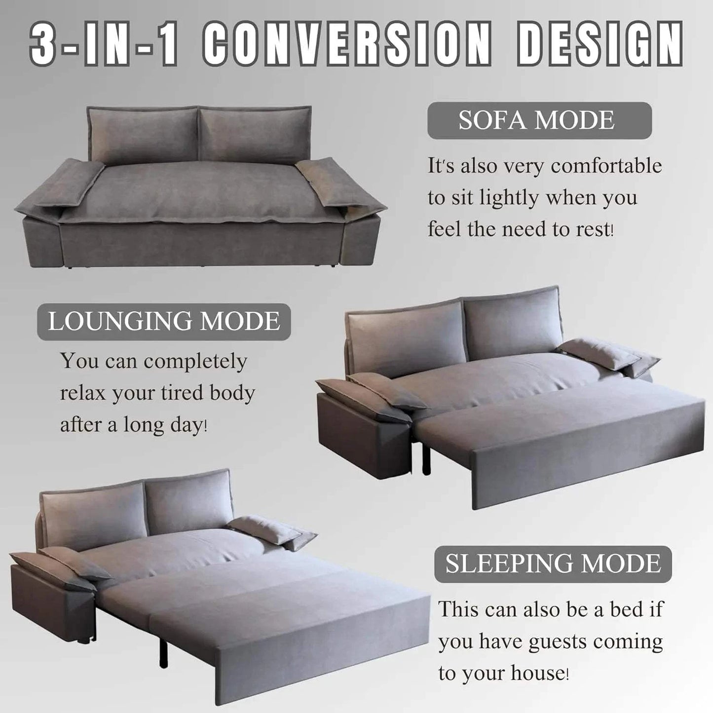 3-in-1 Convertible Queen Bed Sofa Size: 33.1 x 70.1 x 36Transform your sitting room designs with this Size: 33.1 x 70.1 x 36 3-in-1 Convertible Queen Bed Sofa, the perfect blend of style and versatility for modern home deShop All I WantShop All I Want-1 Convertible Queen Bed Sofa