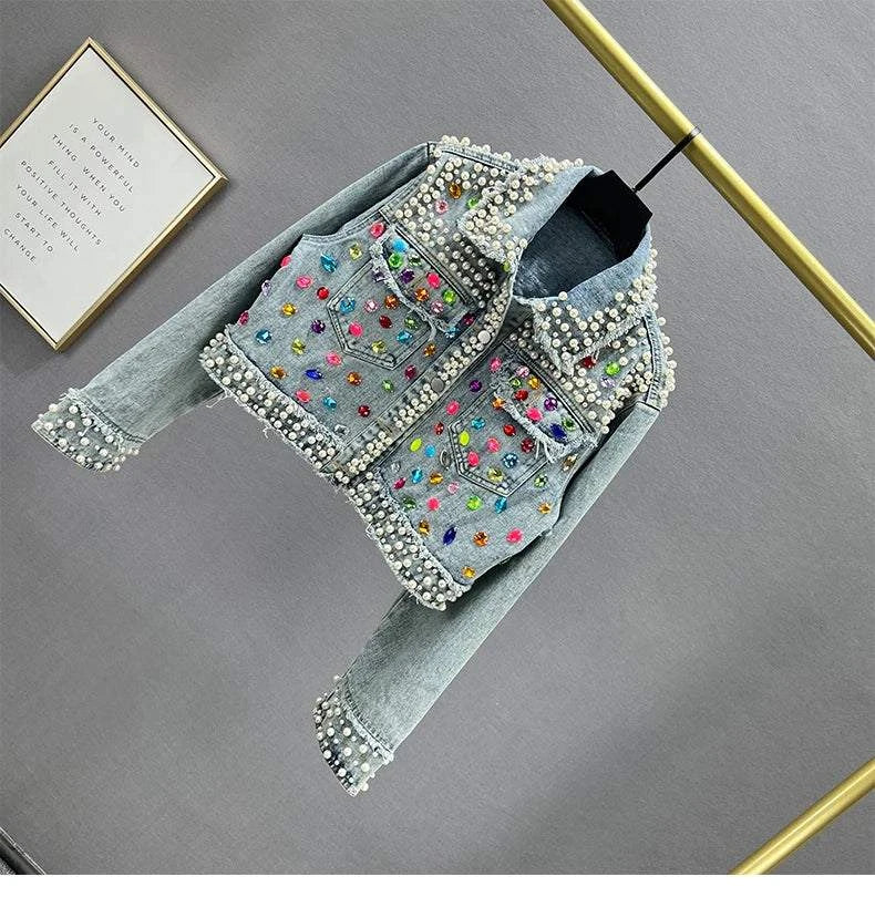 Women's Denim Coat Full Pearls & Beaded Crystal Long Sleeve Jacket 💎Shine in style with our women's denim coat adorned with stunning pearls and intricate beaded crystal embellishments. This long-sleeve jacket blends classic denim witShop All I WantShop All I WantDenim Coat Full Pearls & Beaded Crystal Long Sleeve Jacket 💎