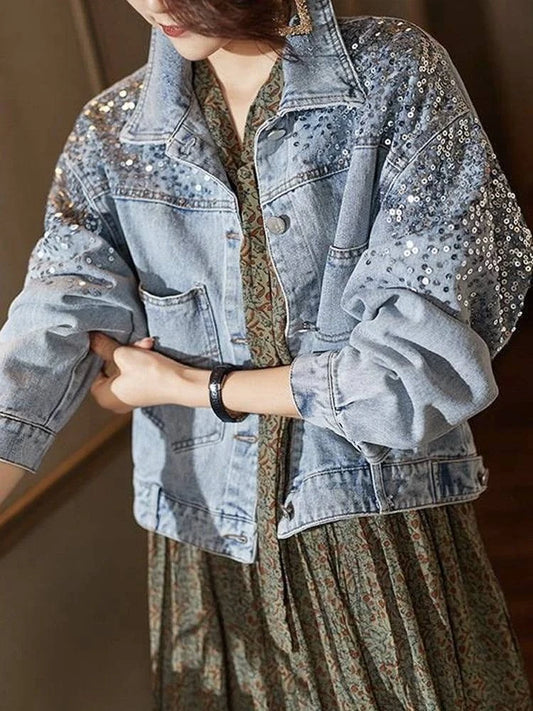Women's Denim Coat Full Pearls & Beaded Crystal Long Sleeve Jacket 💎Make a statement this season with our women's denim coat, adorned with full pearls and beaded crystals. This stylish long sleeve jacket combines chic design with casShop All I WantShop All I WantDenim Coat Full Pearls & Beaded Crystal Long Sleeve Jacket 💎