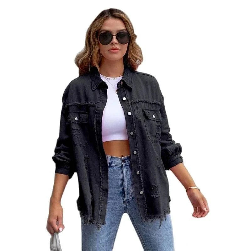 Raw-Edges Denim Jacket | Casual Women’s Outerwear for Spring & Autumn Step out in style with this 2025 women’s raw-edges denim jacket, perfect for spring and autumn. Featuring a trendy shirt-style design with unique holes, this casual Shop All I WantShop All I WantRaw-Edges Denim Jacket
