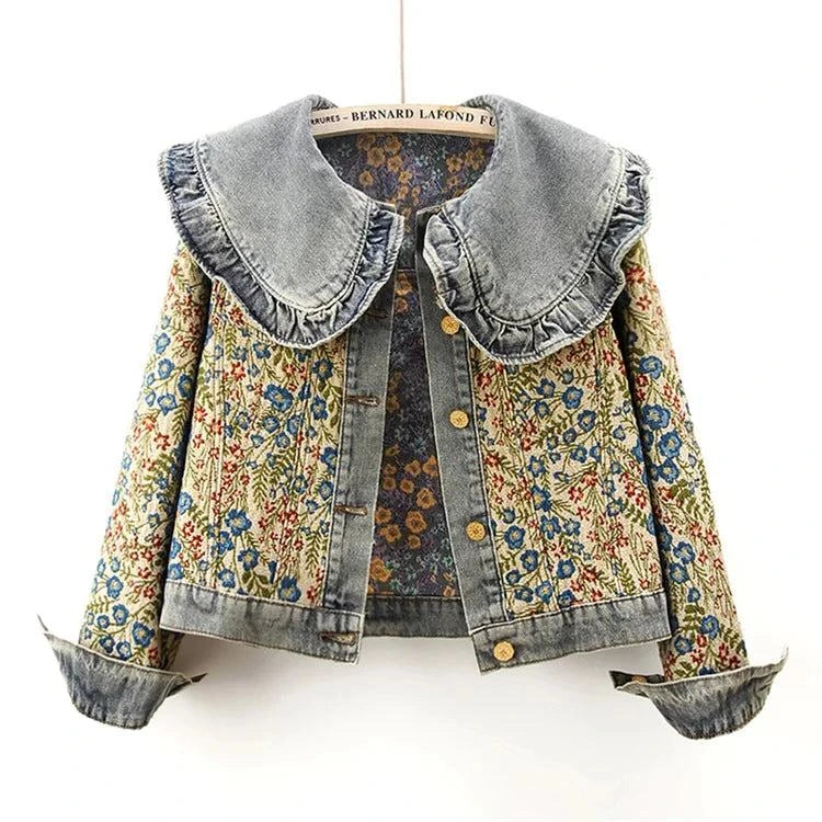 Denim Jacket for Women – Loose Short Cowboy Outerwear for Effortless CThe Jacquard Embroidery Peter Pan Collar Denim Jacket is a stylish and versatile addition to any woman's wardrobe. This loose-fitting, short cowboy outerwear featureShop All I WantShop All I WantWomen – Loose Short Cowboy Outerwear