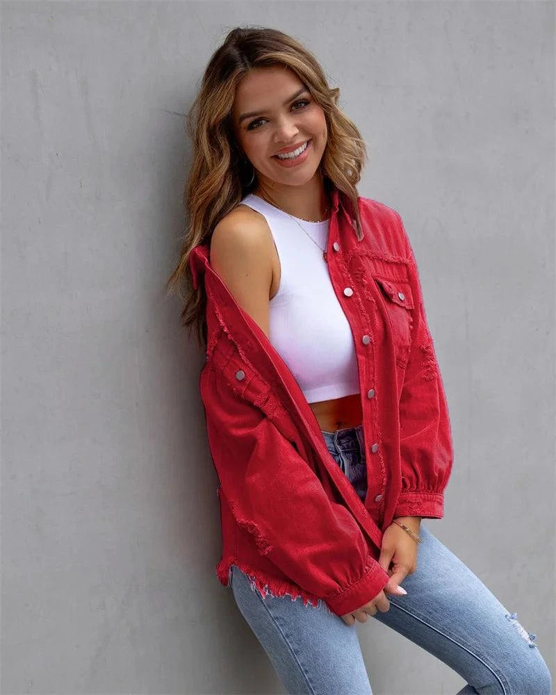Raw-Edges Denim Jacket | Casual Women’s Outerwear for Spring & Autumn Step out in style with this 2025 women’s raw-edges denim jacket, perfect for spring and autumn. Featuring a trendy shirt-style design with unique holes, this casual Shop All I WantShop All I WantRaw-Edges Denim Jacket