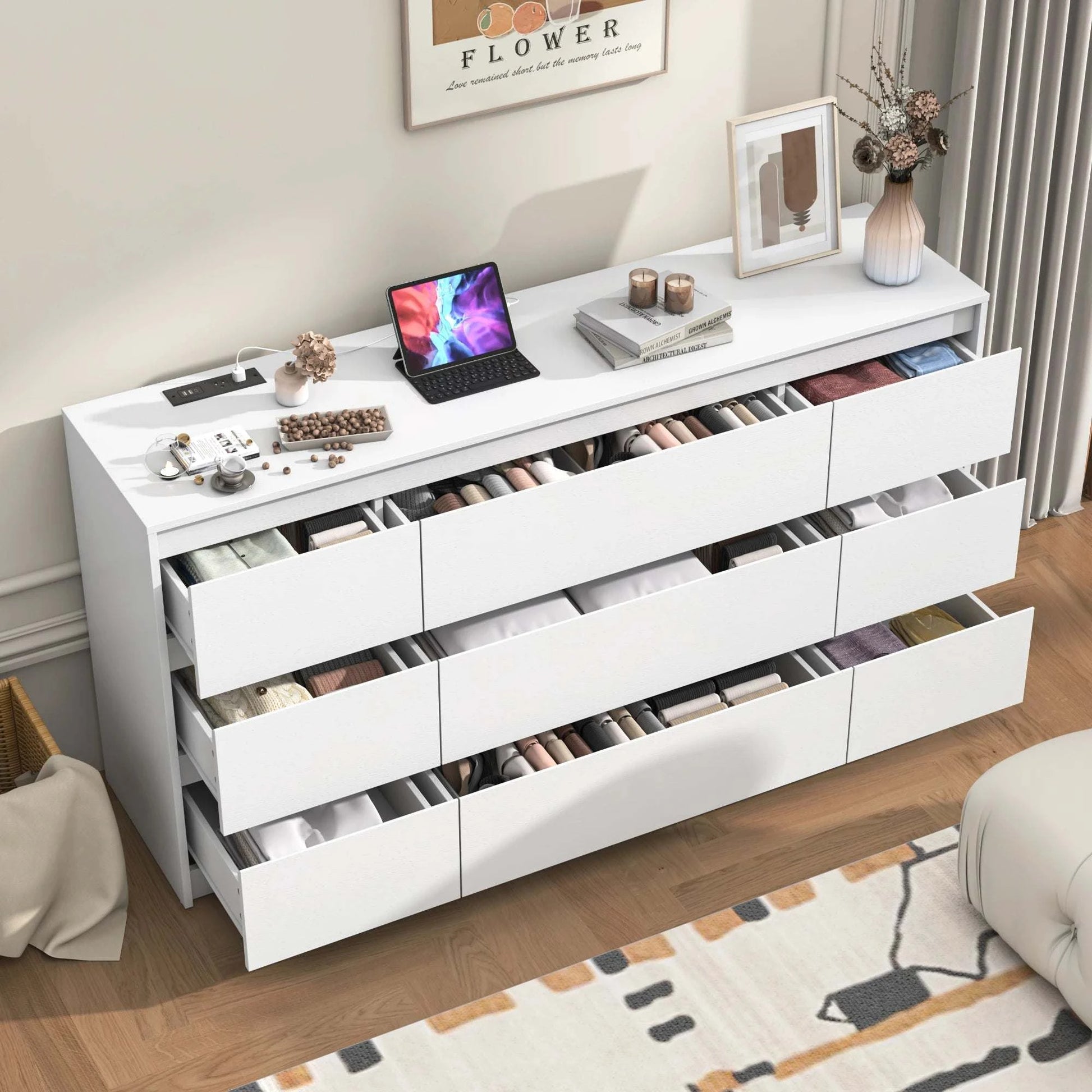 9-Drawer Dresser with Charging Station & Modern Design ⚡Keep your essentials organized in style with this 9-Drawer Dresser, featuring a built-in charging station for your devices. The modern design blends seamlessly into Shop All I WantShop All I Want9-Drawer Dresser