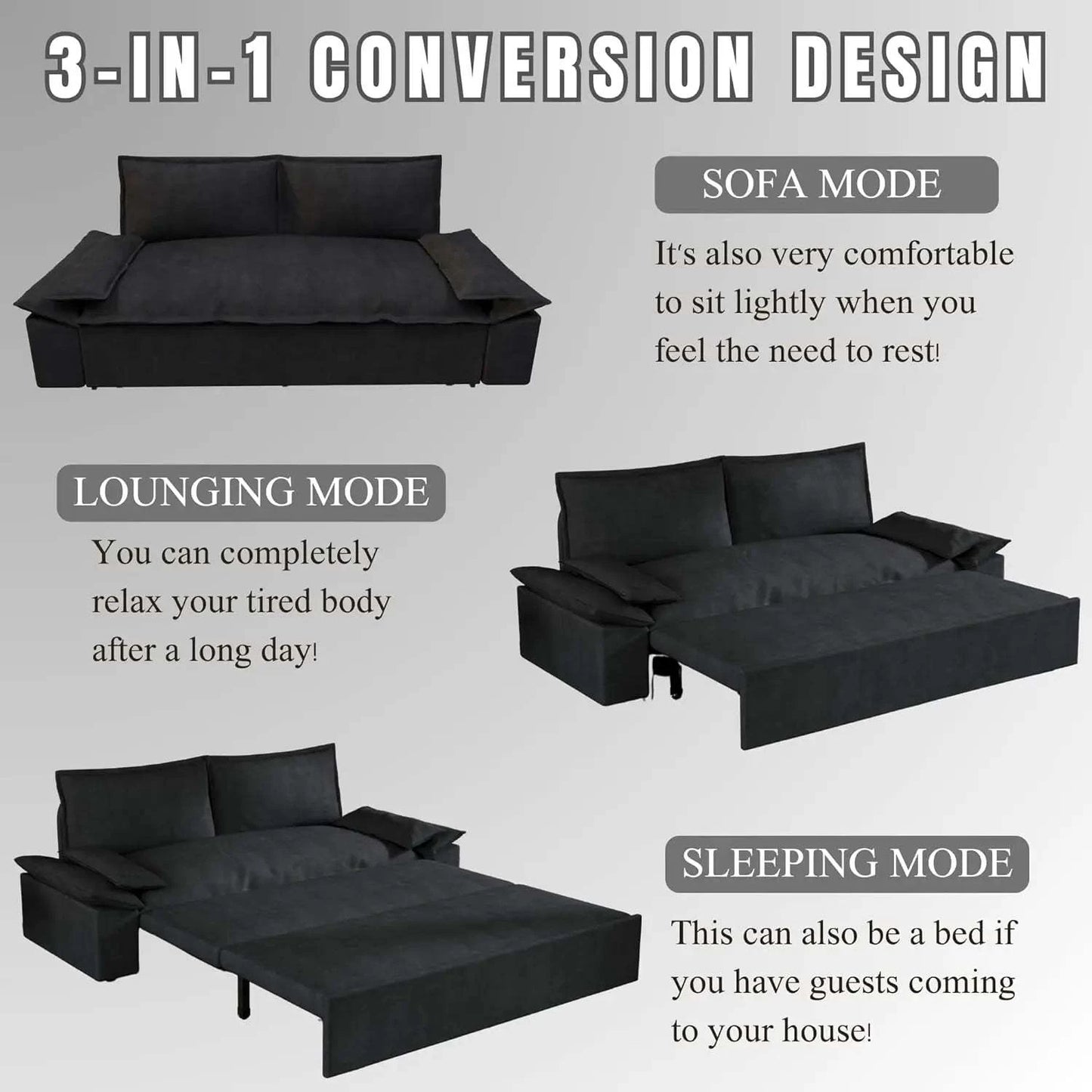 3-in-1 Convertible Queen Bed Sofa Size: 33.1 x 70.1 x 36Transform your sitting room designs with this Size: 33.1 x 70.1 x 36 3-in-1 Convertible Queen Bed Sofa, the perfect blend of style and versatility for modern home deShop All I WantShop All I Want-1 Convertible Queen Bed Sofa