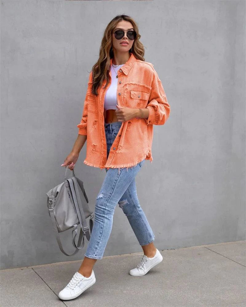 Raw-Edges Denim Jacket | Casual Women’s Outerwear for Spring & Autumn Step out in style with this 2025 women’s raw-edges denim jacket, perfect for spring and autumn. Featuring a trendy shirt-style design with unique holes, this casual Shop All I WantShop All I WantRaw-Edges Denim Jacket