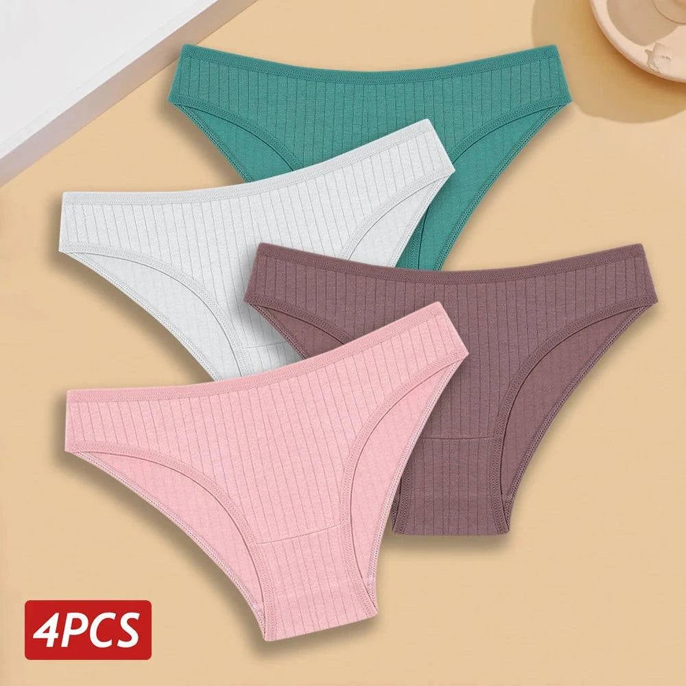 4PCS Cotton Panties Set | Sexy Low Rise Ribbed Underwear for Women 🌸Refresh your lingerie drawer with this 4PCS/set of cotton panties for women. These sexy low rise briefs feature a ribbed design, offering both style and comfort. MadShop All I WantShop All I WantSexy Low Rise Ribbed Underwear