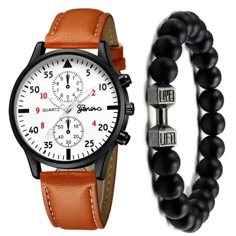 Men's Sports Watches Set | Luxury Quartz Wristwatch with Leather BraceElevate your style with this men's sports watches set, featuring a luxurious quartz wristwatch and a brown leather bracelet. This casual clock watch is perfect for bShop All I WantShop All I WantSports Watches Set