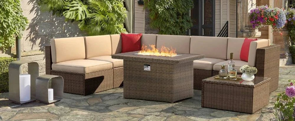 8-Piece Patio Set with Fire Pit & Sofa 🔥Transform your outdoor space with this stylish 8-Piece Patio Set. Featuring an L-shaped sofa and a built-in fire pit, this set is perfect for cozy gatherings, whetheShop All I WantShop All I Want8-Piece Patio Set