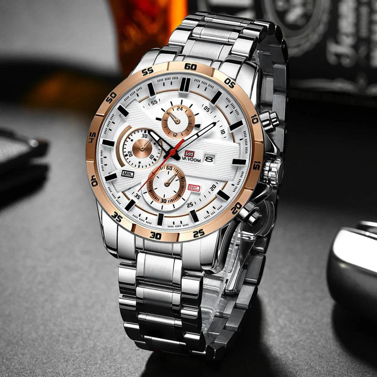 Men’s Sports Style Watch – 46mm Large Leather Racing Quartz Watch withThe Men’s Sports Style Watch is designed for the modern man who values both performance and style. This 46mm large watch features a striking black and rose gold coloShop All I WantShop All I WantSports Style Watch – 46mm Large Leather Racing Quartz Watch