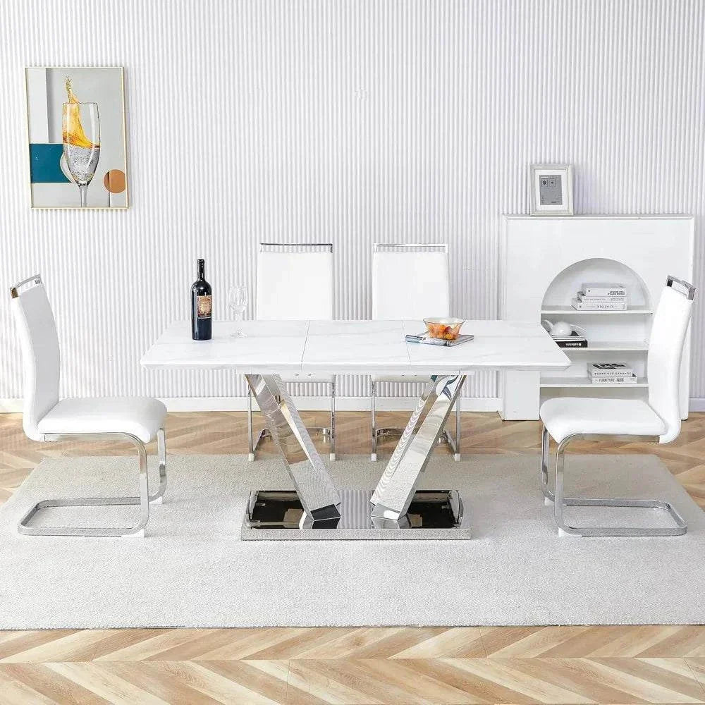 Shop All I Want 5-Piece Marble Dining Set 🍽️ | Table with Stainless Steel Base, Set fTransform your dining room with this elegant 5-Piece Marble Dining Set 🍽️, featuring a beautiful engineered wood and stainless steel combination for a sleek, modernShop All I WantShop All I Want4