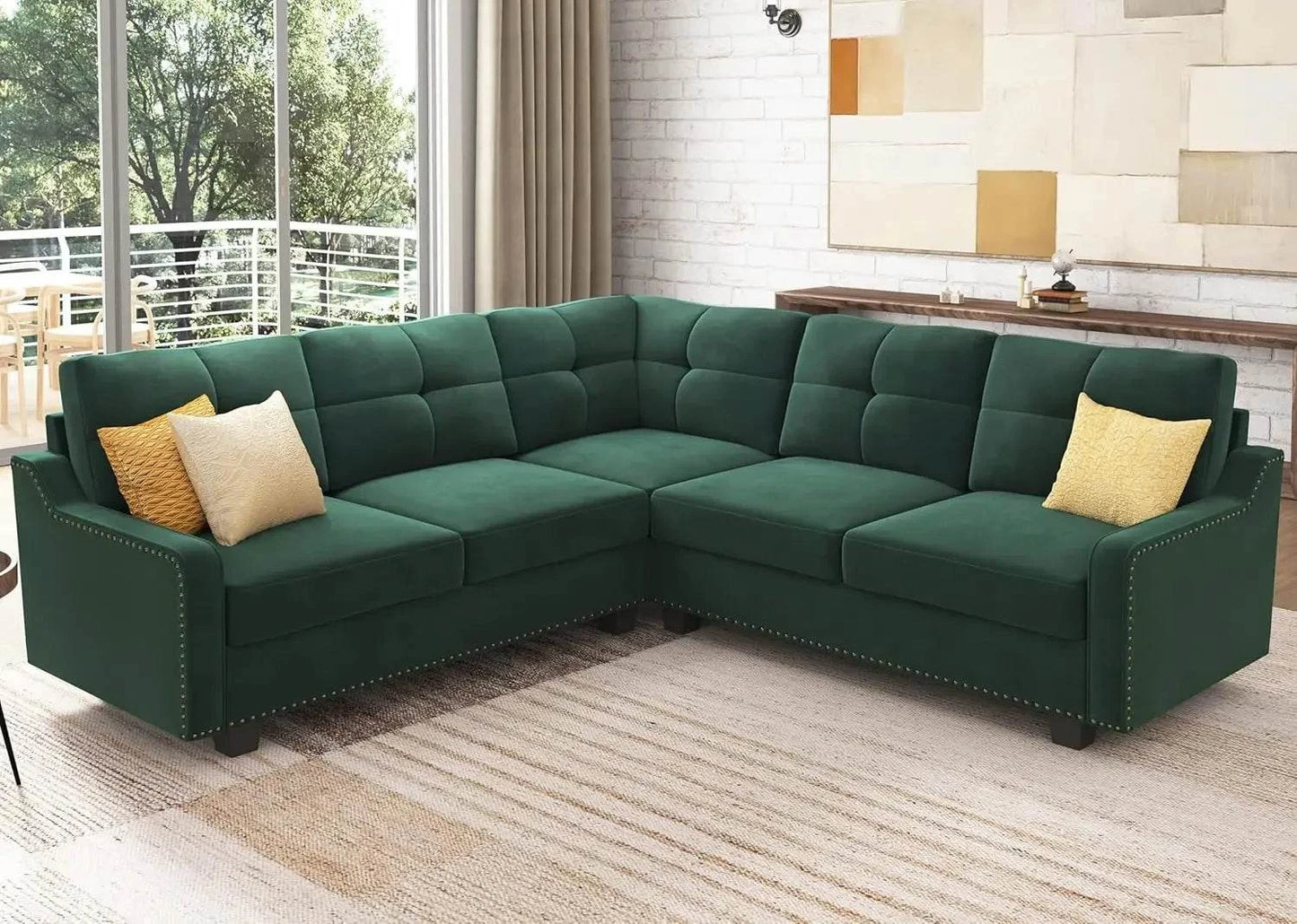 Convertible L-Shaped Velvet Black Sectional Sofa - Reversible Couch foElevate your living room with this versatile L-Shaped Sofa, designed to blend modern minimalism with traditional comfort. With its sponge filling and durable wooden Shop All I WantShop All I Want-Shaped Velvet Black Sectional Sofa - Reversible Couch