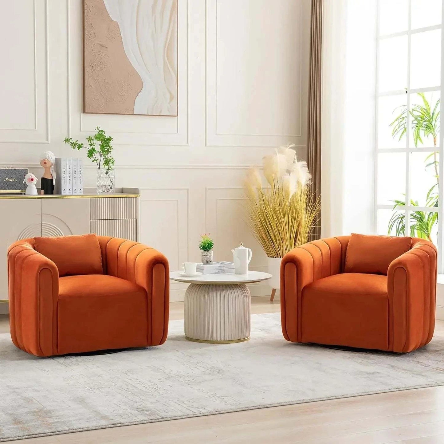 Beige Velvet Swivel Chairs: Comfort! 🪑Upgrade your living room with these Beige Velvet Swivel Chairs, combining comfort and elegance in one stylish package. With ergonomic design, arm rests, and a slat bShop All I WantShop All I WantBeige Velvet