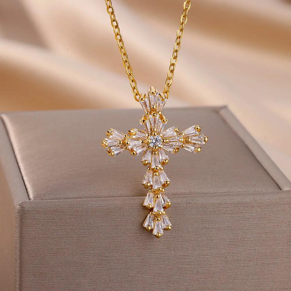 Gold-Plated Zircon Cross Necklace ๐โ๏ธSHOP ALL I WANTShop All I WantGold-Plated Zircon Cross Necklace